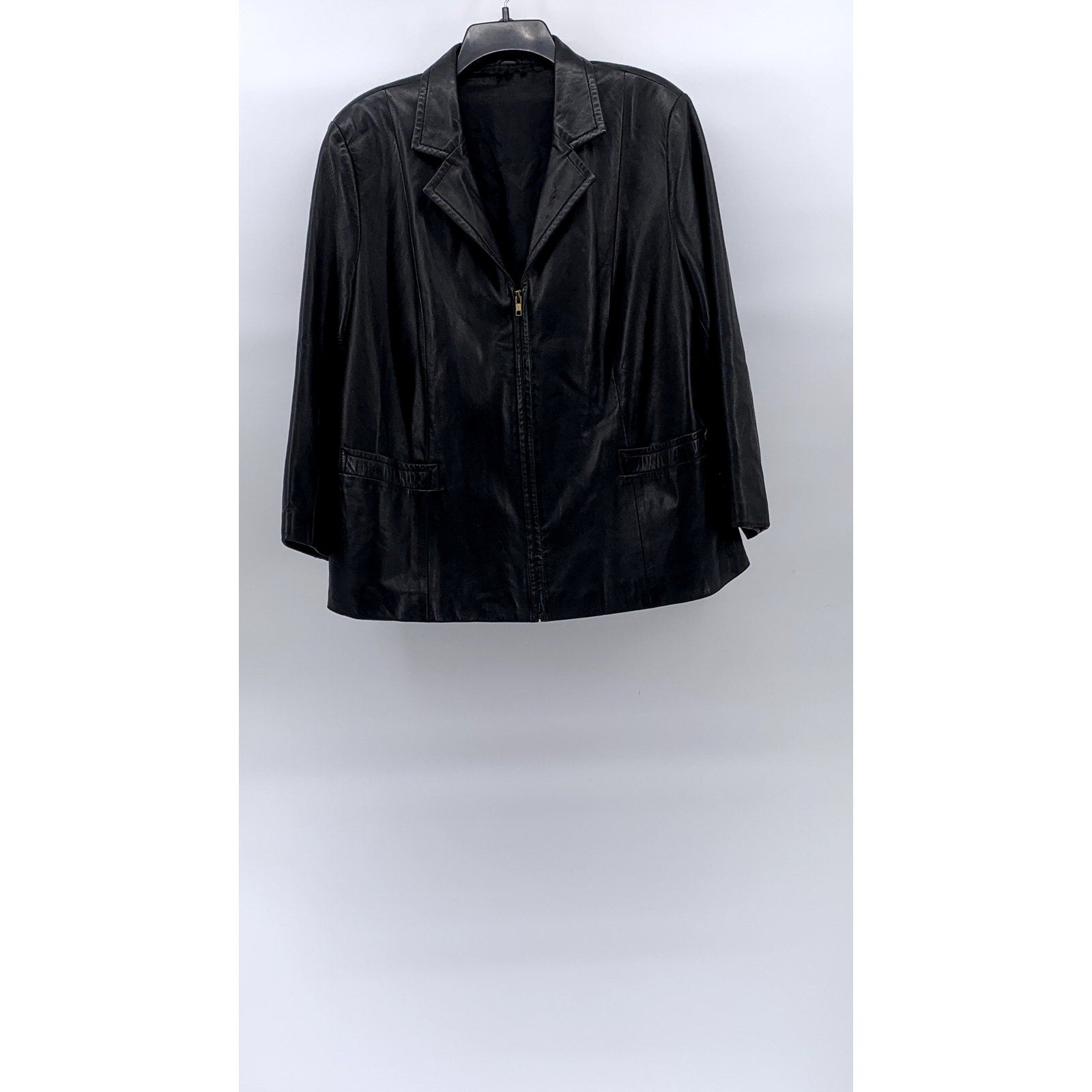 JUNE BASS Women's Black Leather Notch-Collar Zip-Up Jacket SZ M