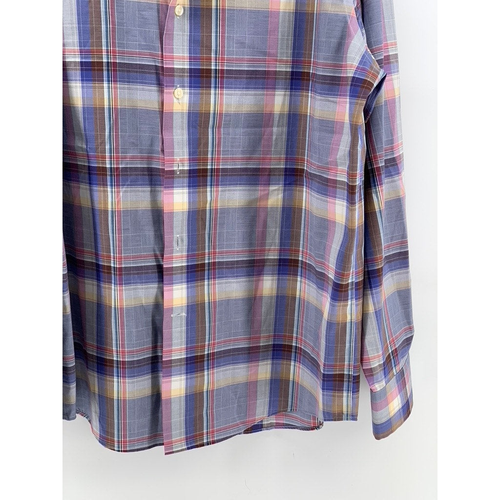 EGARA Men's Purple Plaid Slim-Fit Button-Up Long Sleeve Shirt SZ XL
