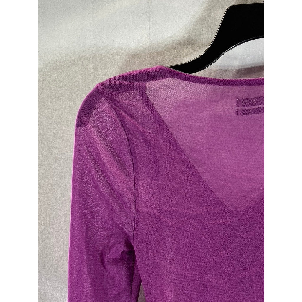URBAN OUTFITTERS Women's Purple Shona Asymmetrical Cinched Cropped Mesh Top SZ M