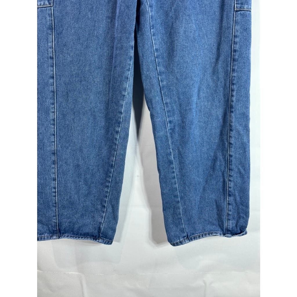 CIDER Women's Blue Denim High-Rise Wide-Leg Straight Jeans SZ XL(10)