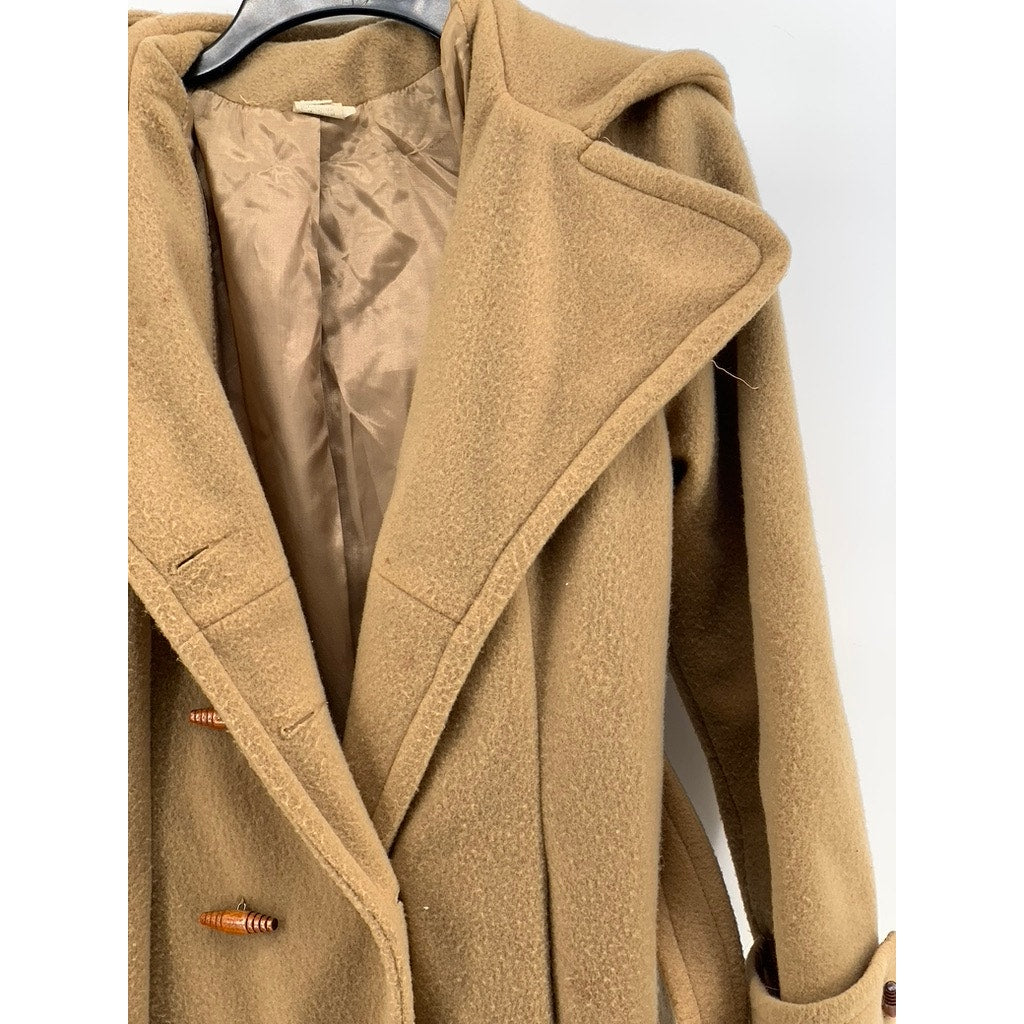 UNBRANDED Women's Tan Hooded Long Belted Coat SZ 12