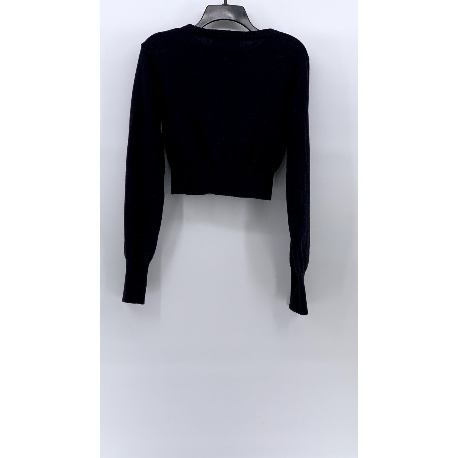 SPOONING Women's Navy Blue Knit Wool Primary Club Button-Up Cropped Cardigan SZS