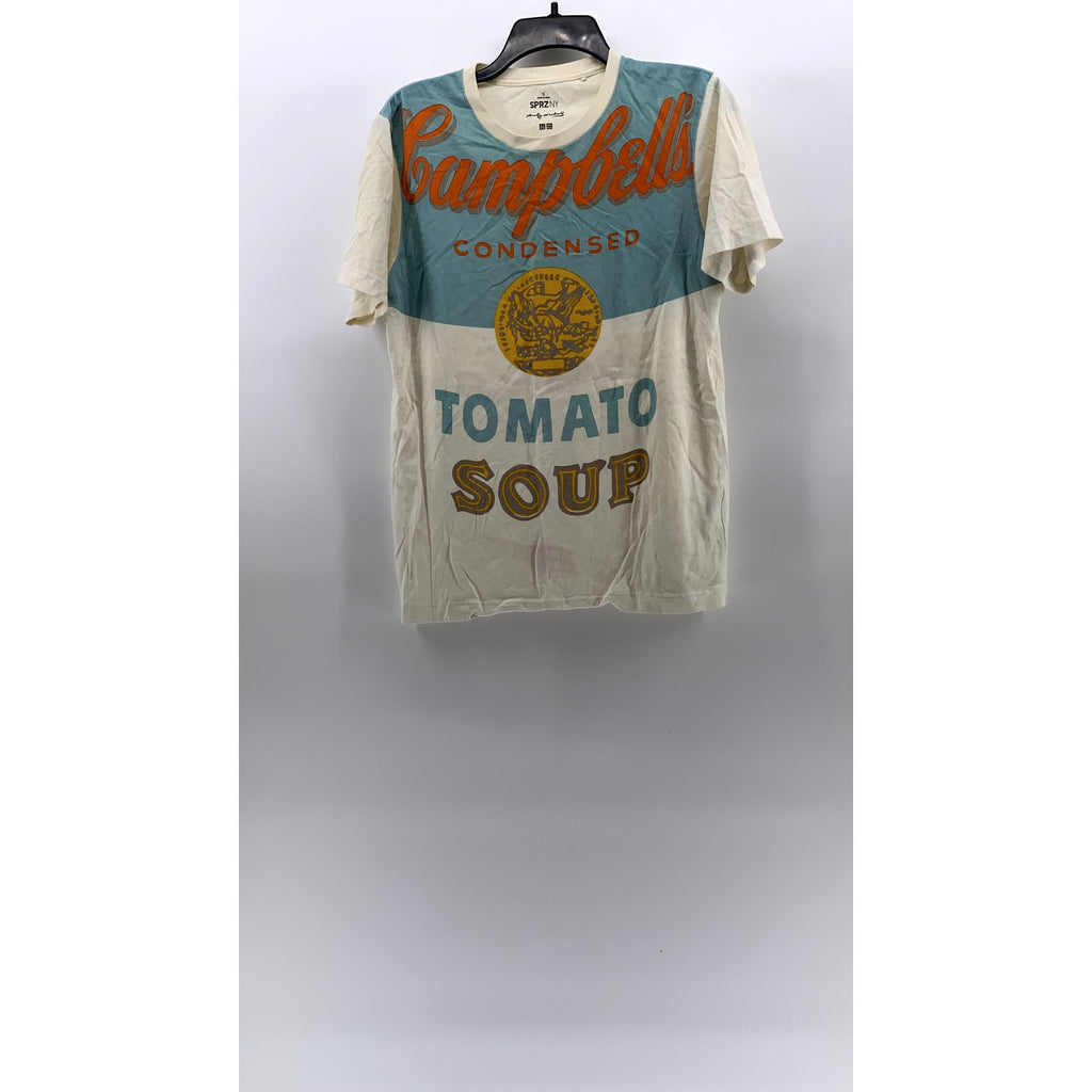 UNIQLO x Andy Warhol Men's Beige Crewneck Campbell Tomato Soup Art T-Shirt SZ S