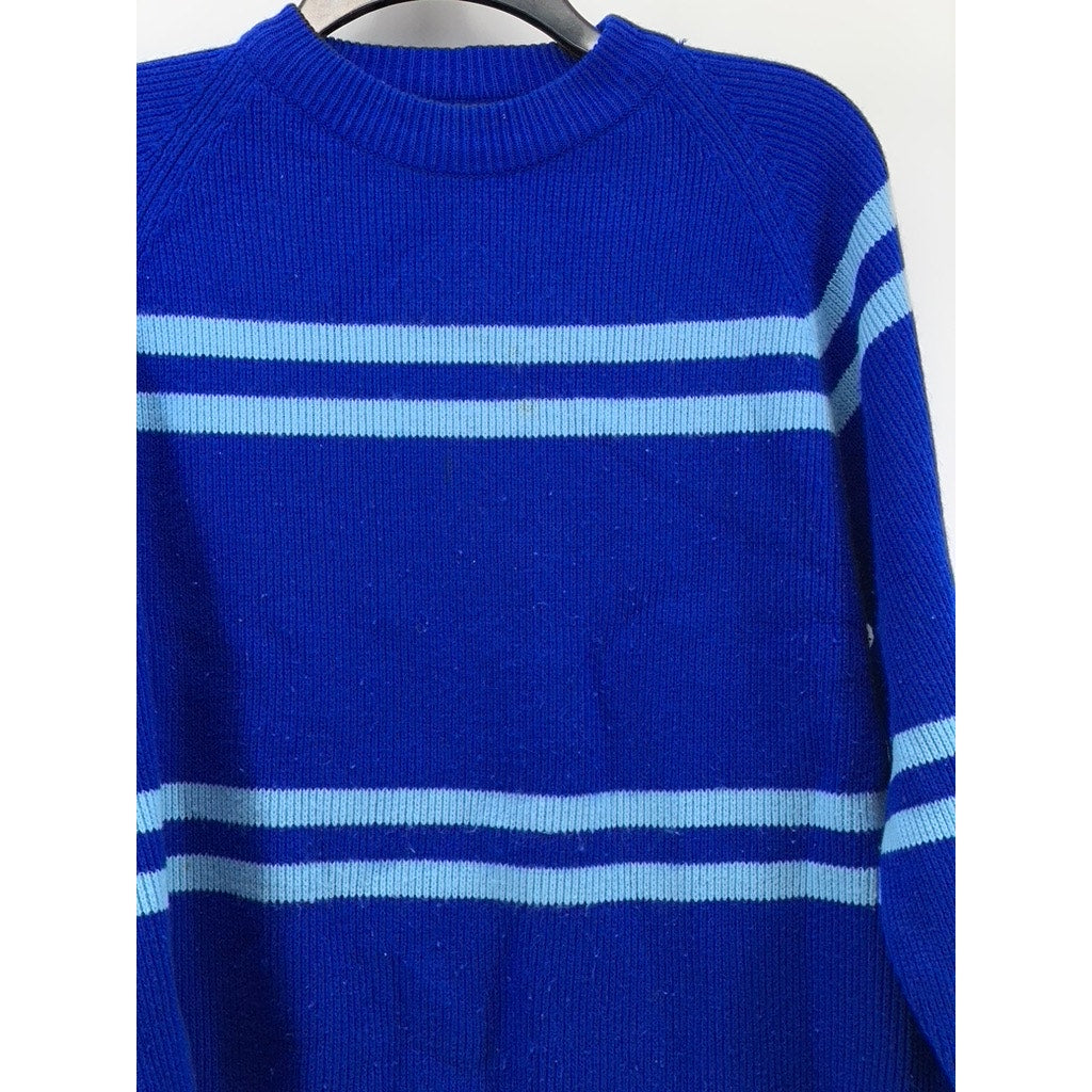 SEARS THE MEN'S STORE Men's Vintage Royal Blue Knit Striped Sweater SZ L