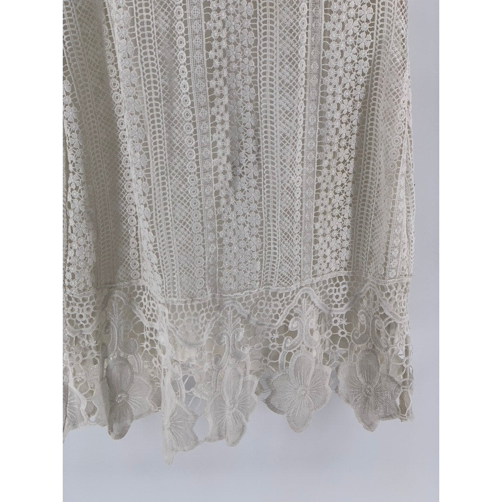 MIKAROSE Women's Cream Embroidered Lace Midi Dress SZ XS