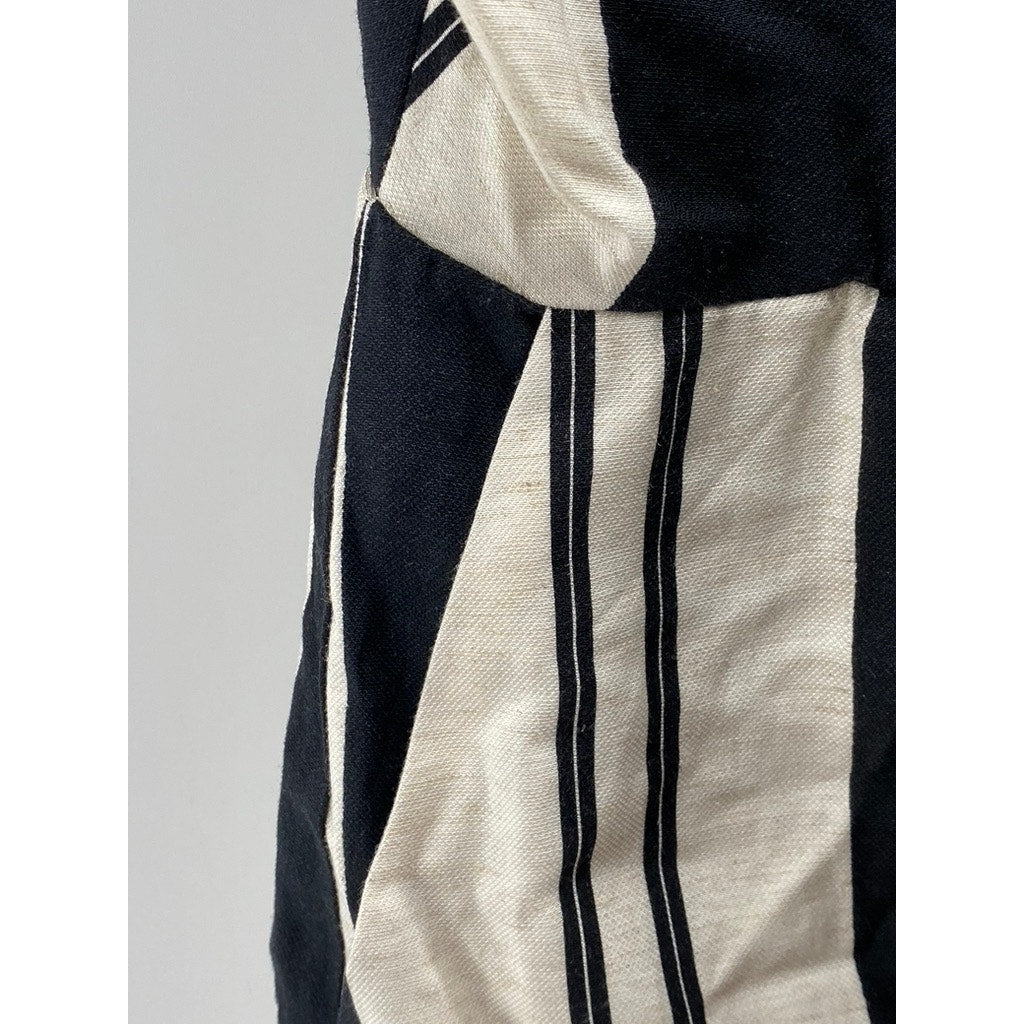 TOPSHOP Women's Black-Beige Striped Short Sleeve Knee-Length Wrap Dress SZ 6