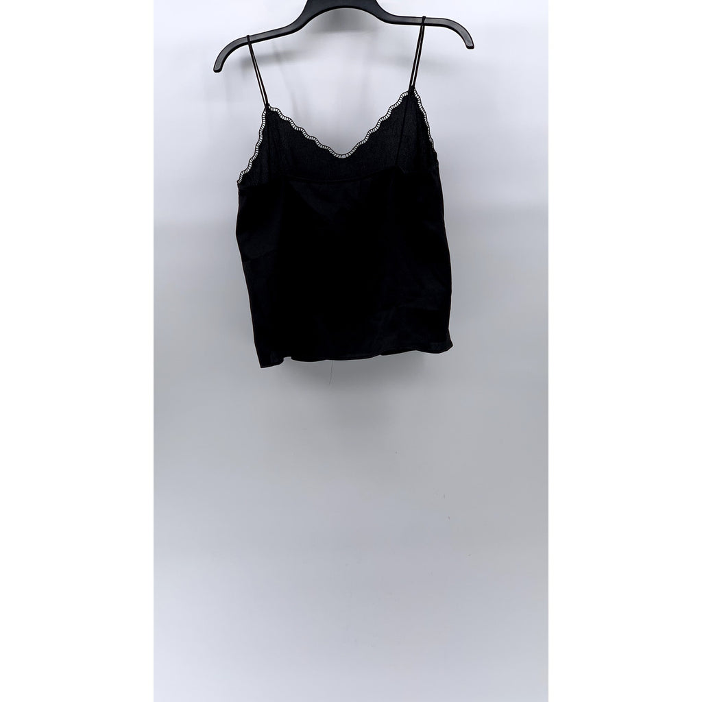 MNG By MANGO Women's Black V-Neck Lace-Trim Spaghetti Strap Cami Top SZ M