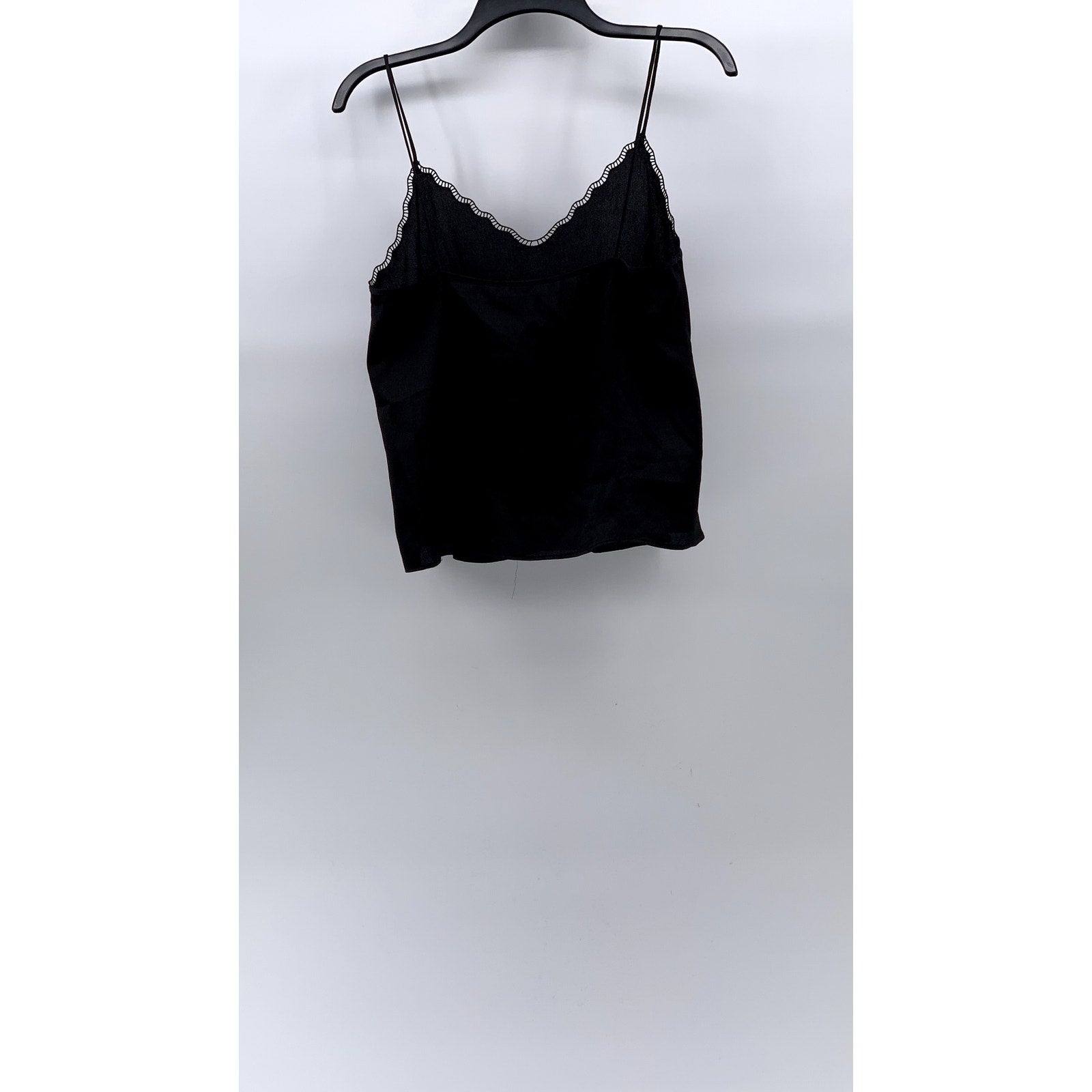MNG By MANGO Women's Black V-Neck Lace-Trim Spaghetti Strap Cami Top SZ M