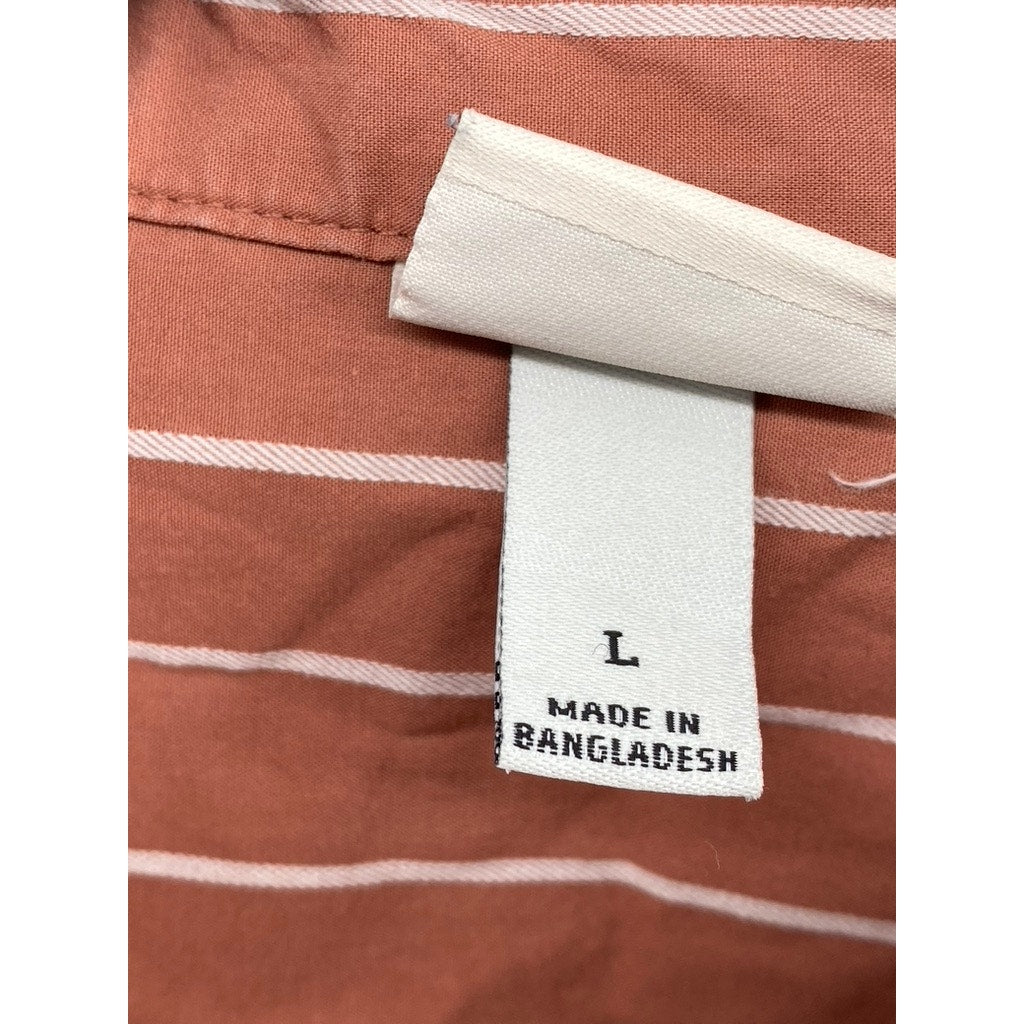 A NEW DAY Women's Terracotta-White Striped Button-Up Long Sleeve Top SZ L