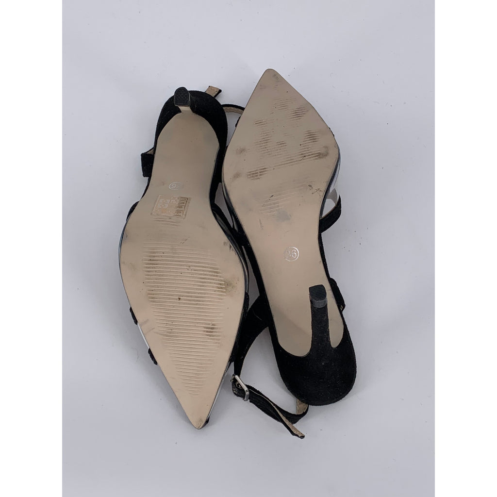 JOJO FOX Women's Black-Clear Pointed-Toe Ankle-Strap Stiletto Pumps SZ 6