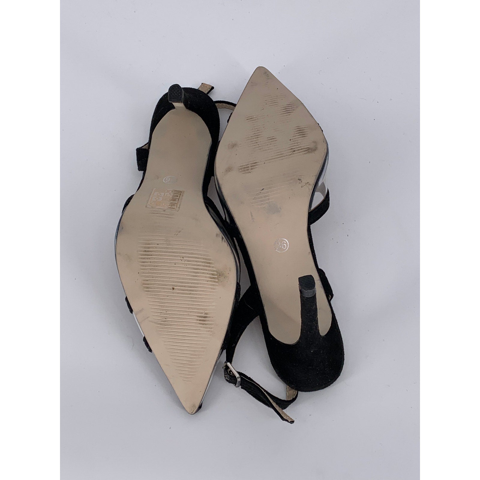 JOJO FOX Women's Black-Clear Pointed-Toe Ankle-Strap Stiletto Pumps SZ 6