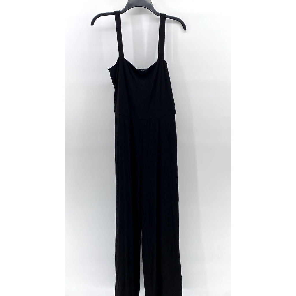 SANCTUARY Women's Black Rib Knit Straight-Neck Pull-On Cropped Jumpsuit SZ M