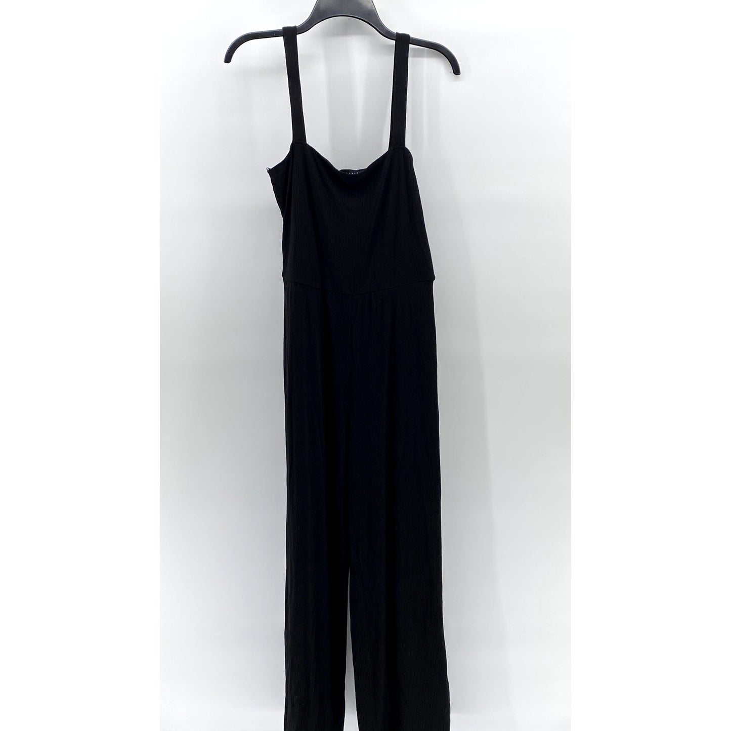 SANCTUARY Women's Black Rib Knit Straight-Neck Pull-On Cropped Jumpsuit SZ M