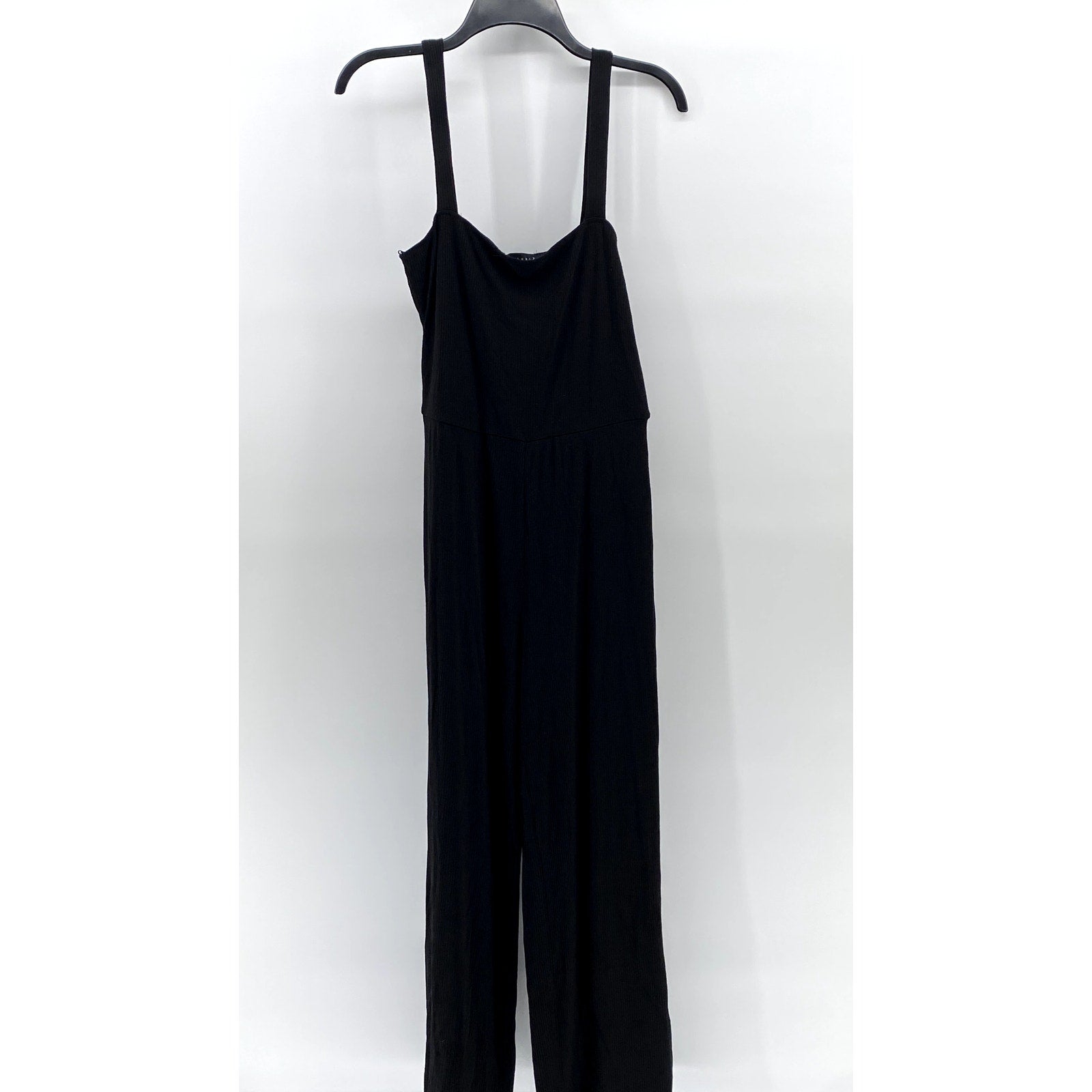 SANCTUARY Women's Black Rib Knit Straight-Neck Pull-On Cropped Jumpsuit SZ M