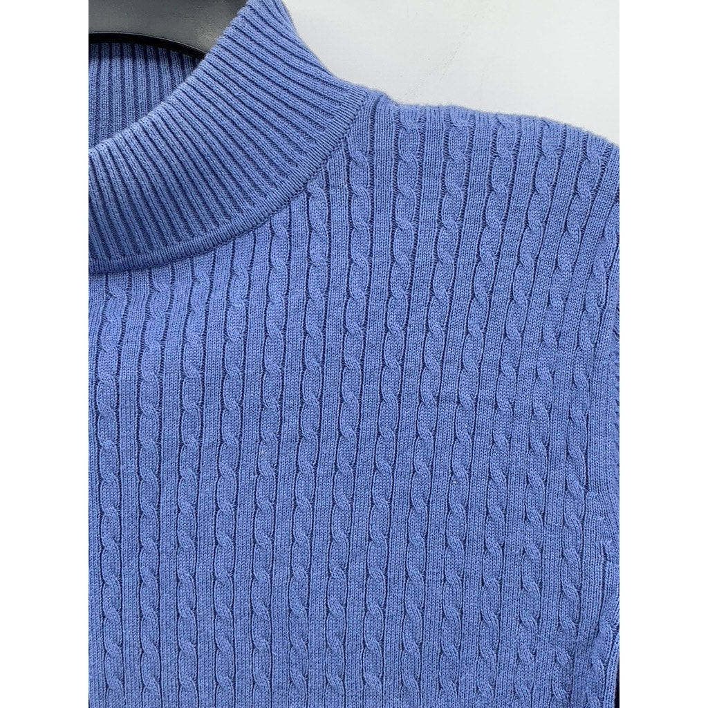 KAREN SCOTT Women's Petite Blue Cable Knit Mock-Neck Long Sleeve Sweater SZ P/S
