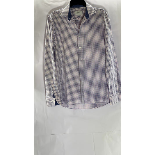 SABA Men's Blue-Pink Grid Print Classic-Fit Button-Up Long Sleeve Shirt SZ M