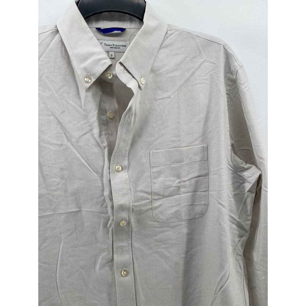 TEDDY STRATFORD Men's Light Gray Regular-Fit Button-Up Shirt SZ 3(M/L)