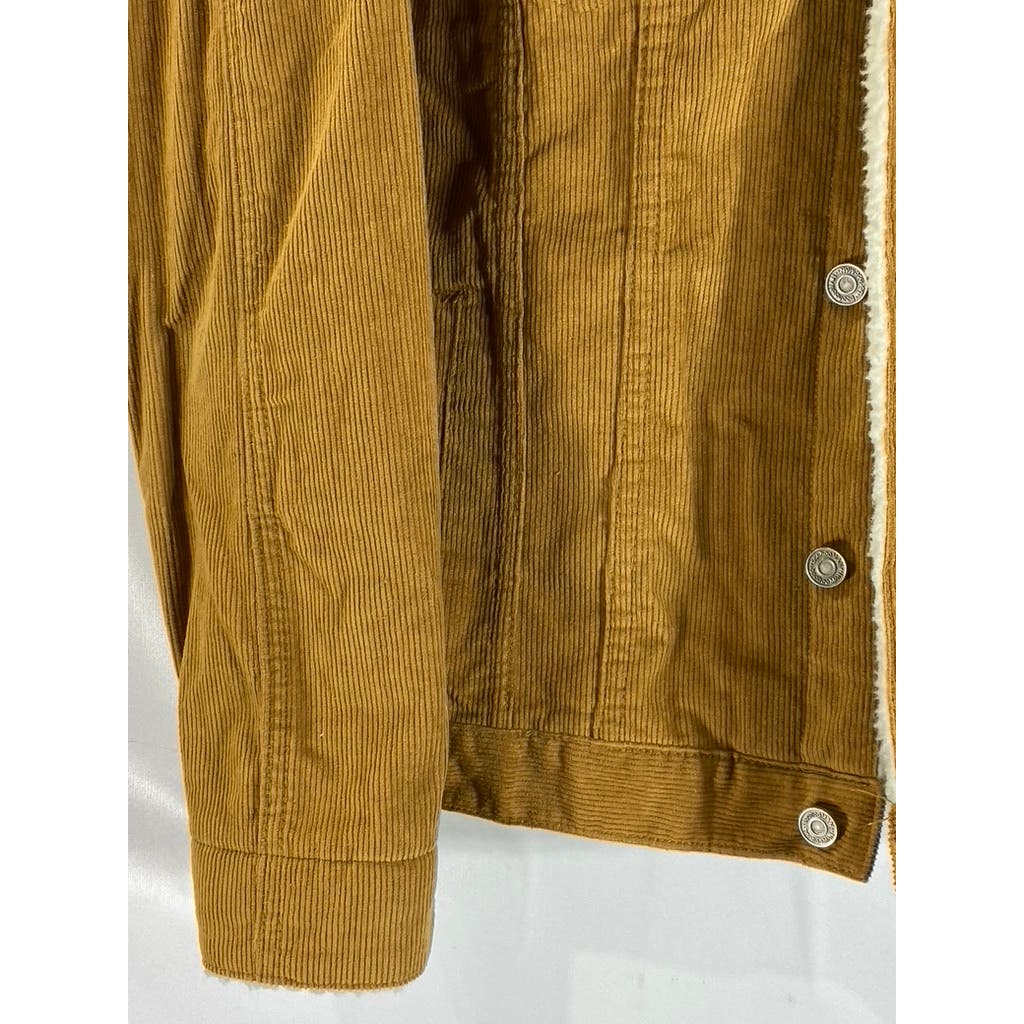 BOOHOOMAN Men's Tan Corduroy Regular-Fit Button-Up Borg Collar Jacket SZ XL