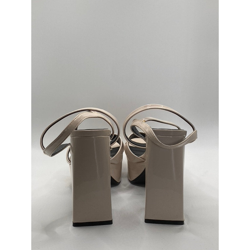 ZARA Women's Beige Patent Leather Chunky Platform Strappy Heels SZ US 7.5