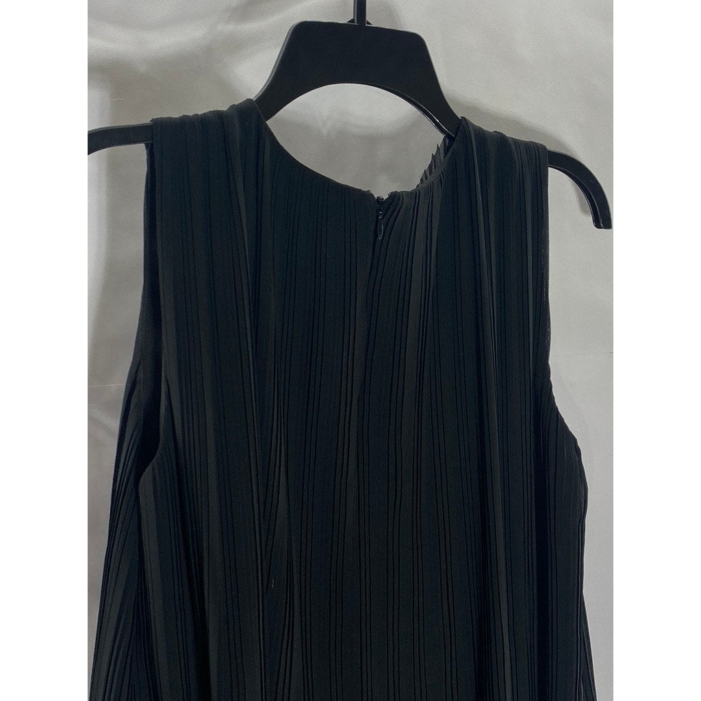 CLUB MONACO Women’s Black Sheer Pleated Crewneck Sleeveless Relaxed-Fit Top SZ S