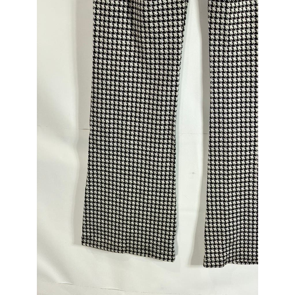 CIDER Women's Black/White Lady Houndstooth Mid-Rise Wide-Leg Pants SZ S(US4)