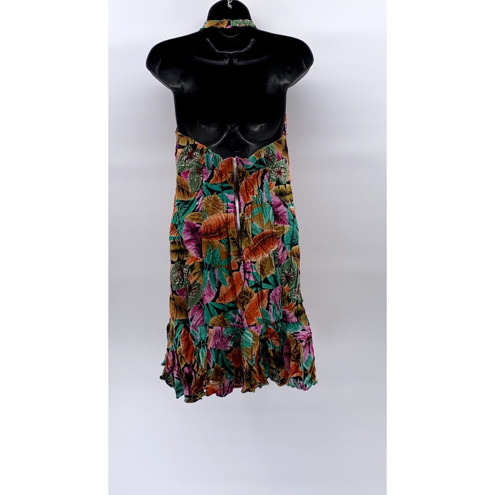 ERIKAS PLACE Women's Vintage 80's Floral Ruffle-Hem Open-Back Mini Dress SZ S