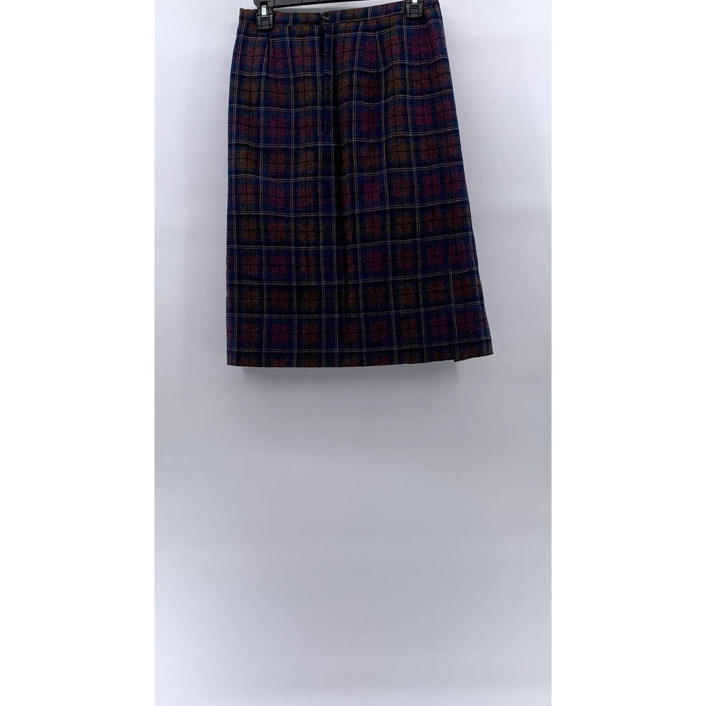 UNBRANDED Women's Blue-Purple Plaid A-Line Knee Length Skirt SZ S