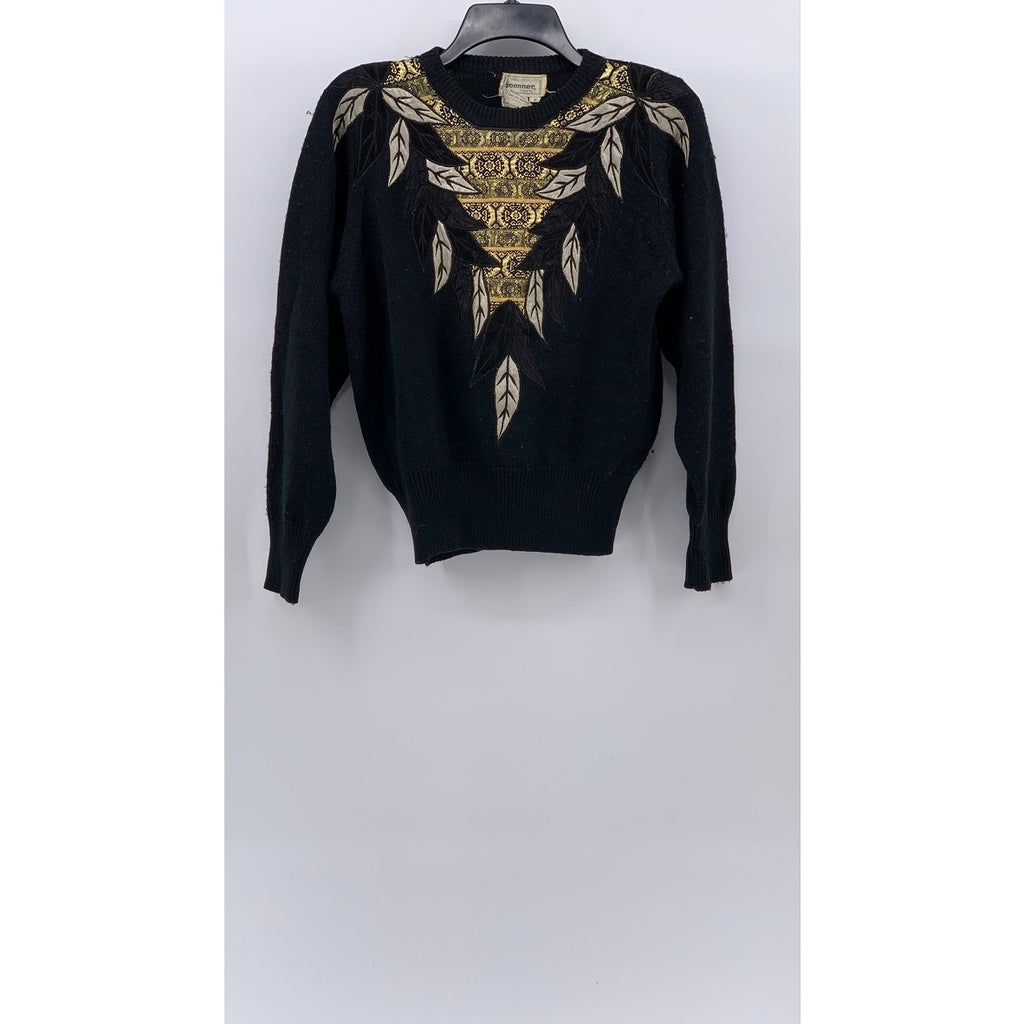 SPANNER IMPORTS Women's Black Vintage 90's Leaf Embroidered Knit Sweater SZ S