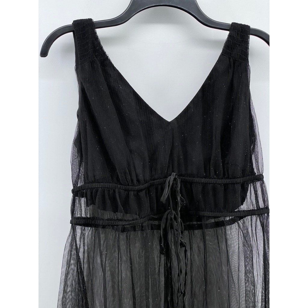 RABBIT RABBIT RABBIT DESIGNS Women's Black Sheer A-Line V-Neck Midi Dress SZ 6