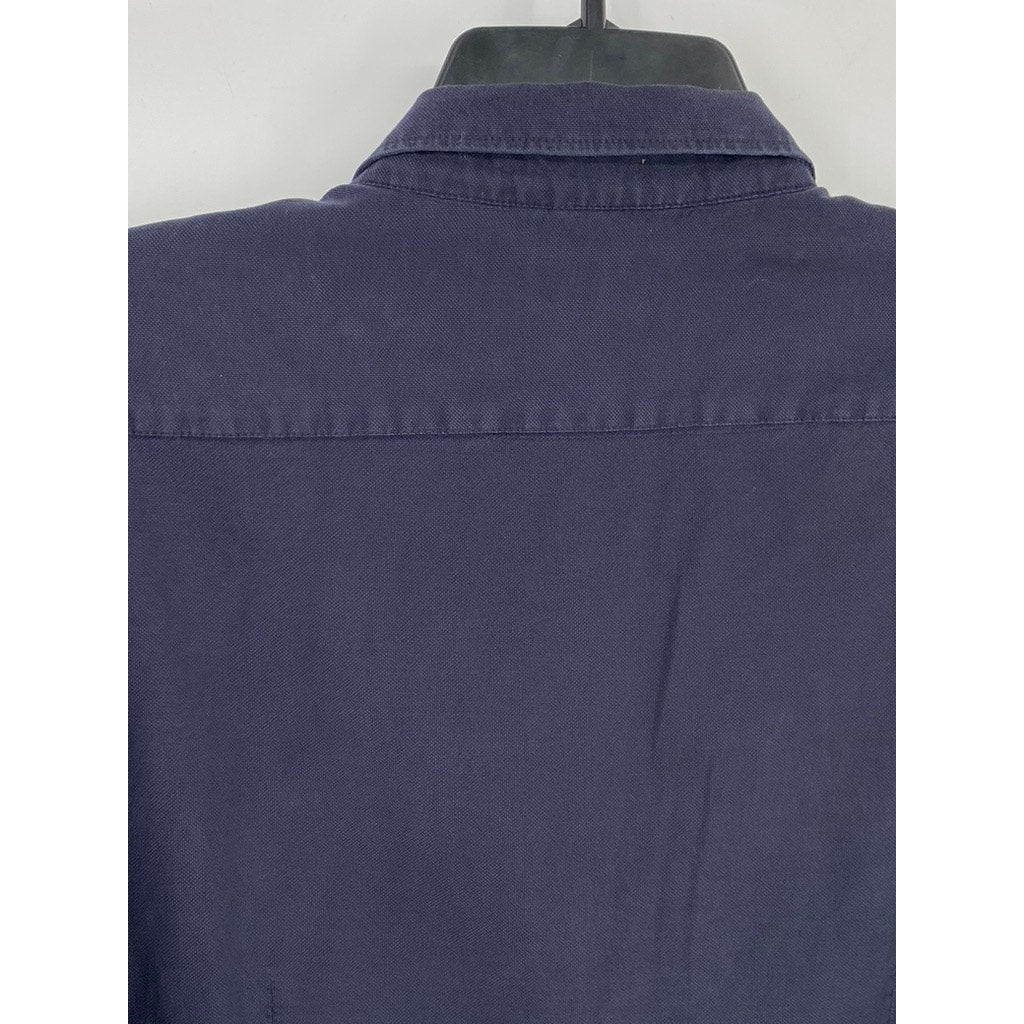 ZARA Men's Navy Blue Textured Slim-Fit Button-Up Long Sleeve Shirt SZ XL