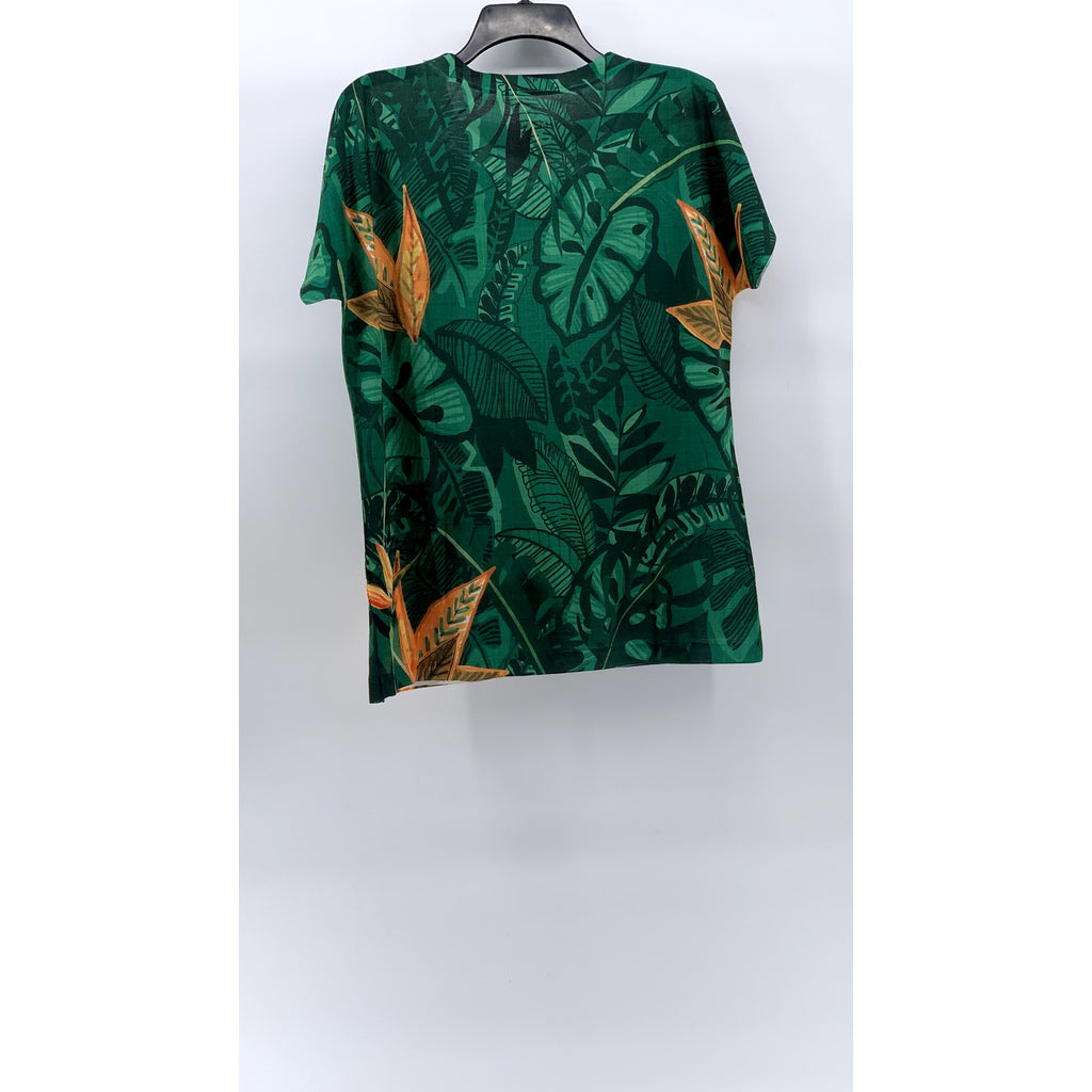 PIERIM Women's Green Sequin-Embellished Macaw Crewneck Short Sleeve Top SZ L