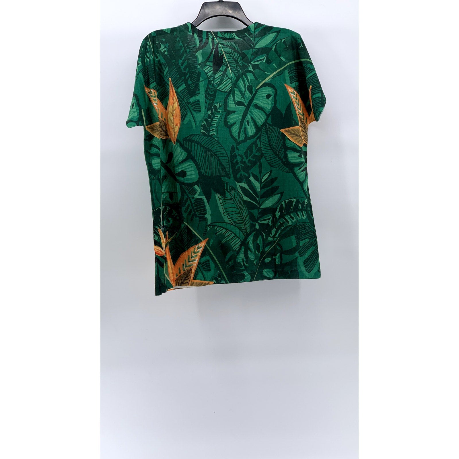PIERIM Women's Green Sequin-Embellished Macaw Crewneck Short Sleeve Top SZ L