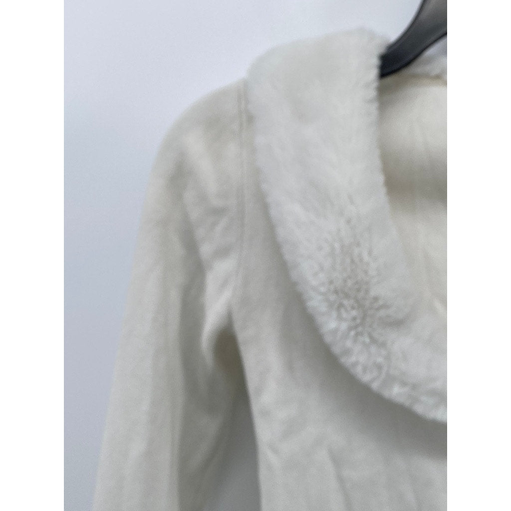 SUNDAY BEST Women's White Faux-Fur Button-Up Cropped Sweater Top SZ 2XS