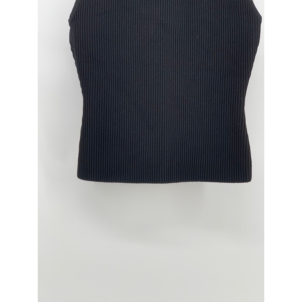 BABATON Women's Black Ribbed Sleeveless Halter Top SZ S
