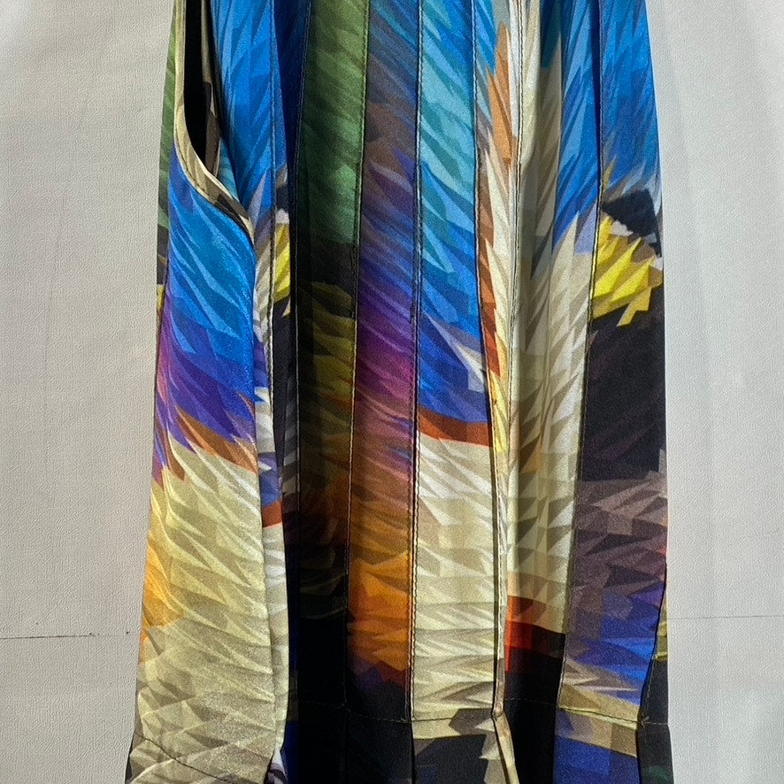 RANNA GILL Women's Blue Multi Tropical Tie-Waist Embellished Halter Dress SZ S