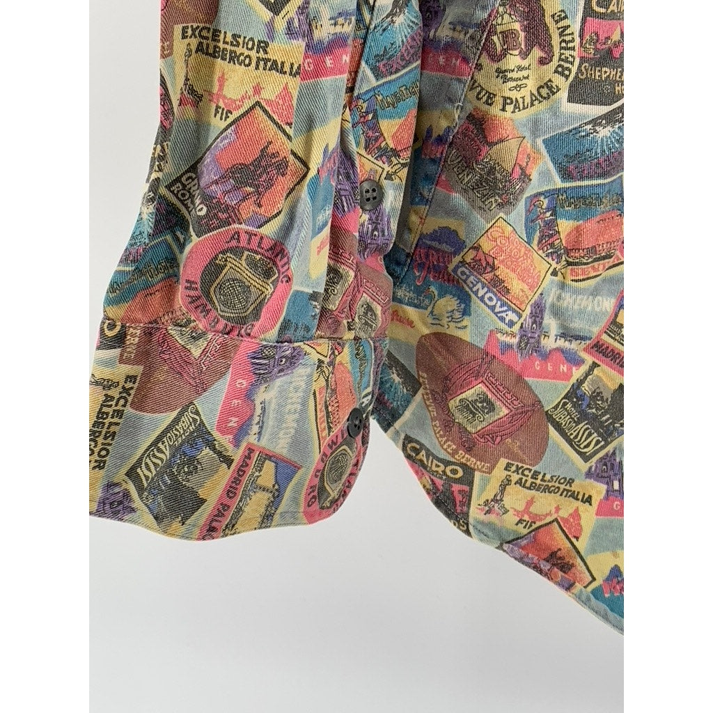 LEE Men's Vintage 90's Printed Regular-Fit Button-Up Long Sleeve Shirt SZ L