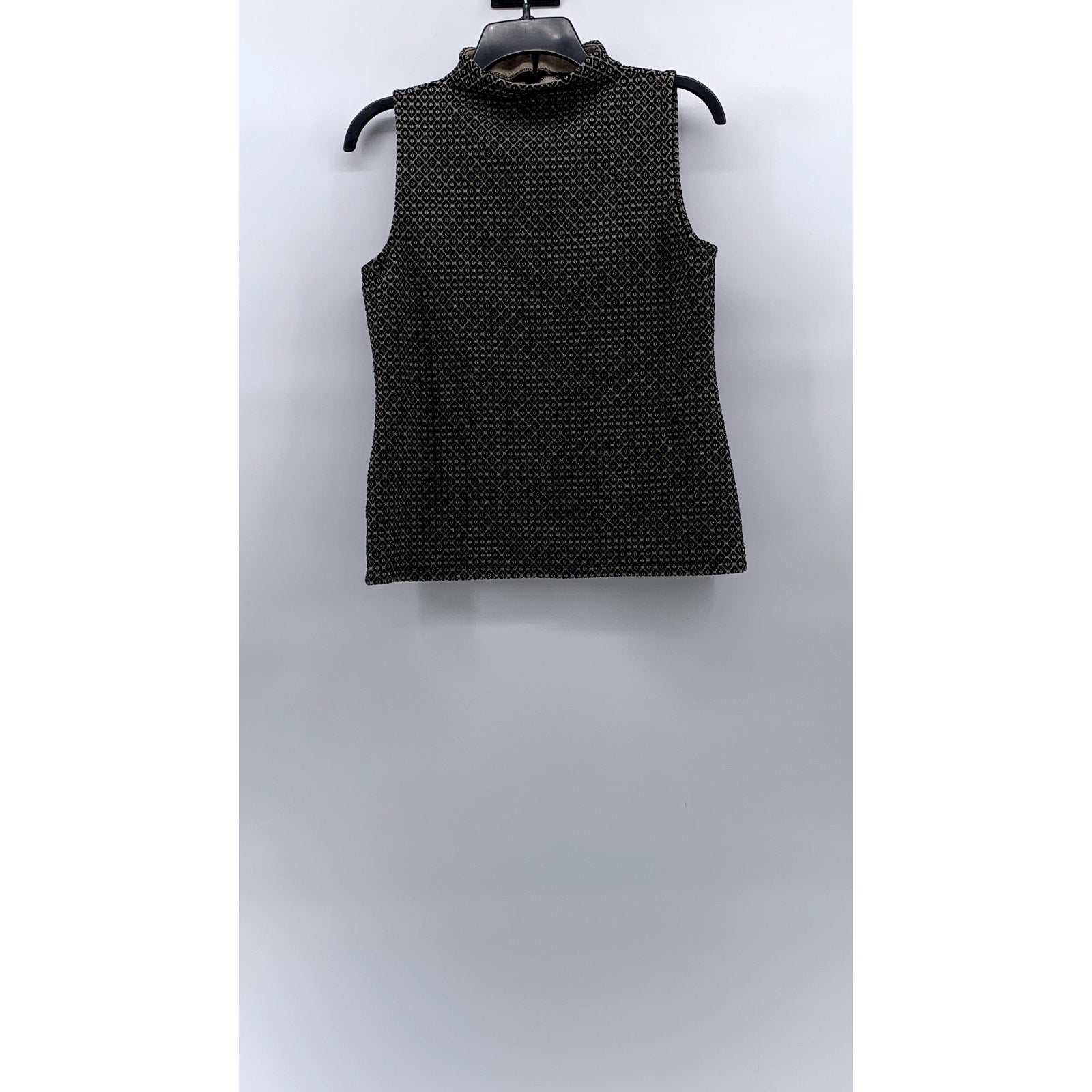ANN TAYLOR Women's Black Geo Print Mock-Neck Sleeveless Top SZ S