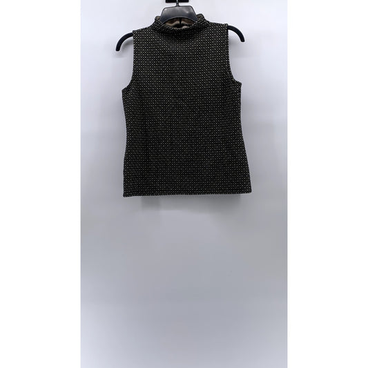ANN TAYLOR Women's Black Geo Print Mock-Neck Sleeveless Top SZ S