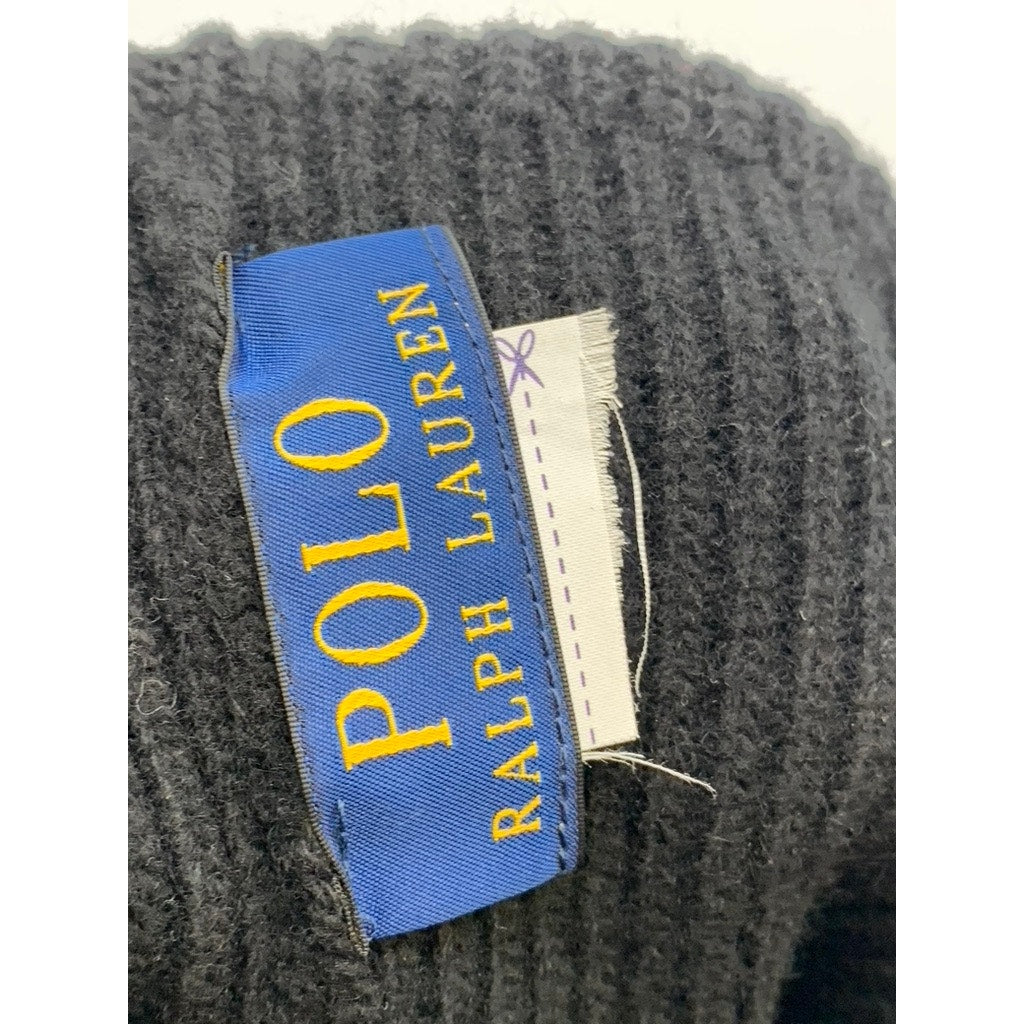 POLO RALPH LAUREN Men's Black Ribbed Embroidered Logo Beanie SZ OS