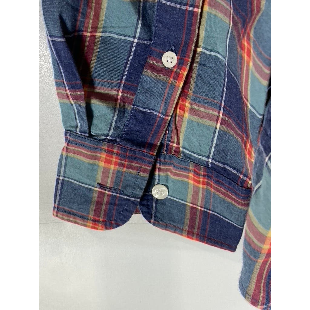 J.CREW Men's Blue/Red Plaid Heathered Cotton Button-Up Long Sleeve Shirt SZ L