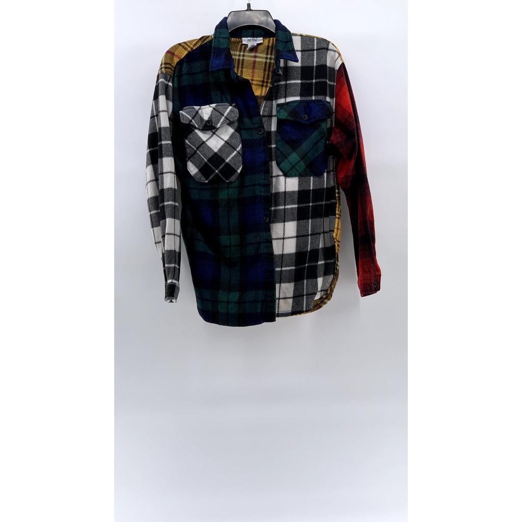 JUST POLLY New York Women’s Multi-Color Flannel Plaid Button-Up Shirt SZ L
