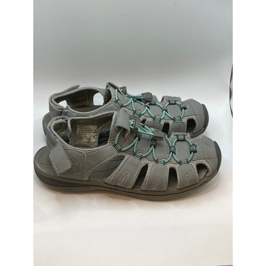 KHOMBU Women's Gray-Teal Ashley Cutout Bungee Lace-Up Heel-Strap Sandals SZ 9