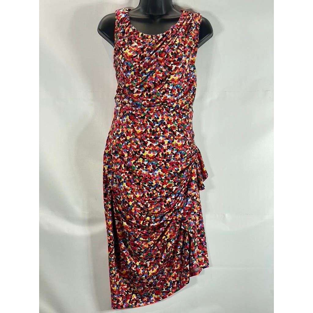 BETSEY JOHNSON Women's Multi Heart Print Scoop-Neck Sleeveless Ruched Dress SZ10