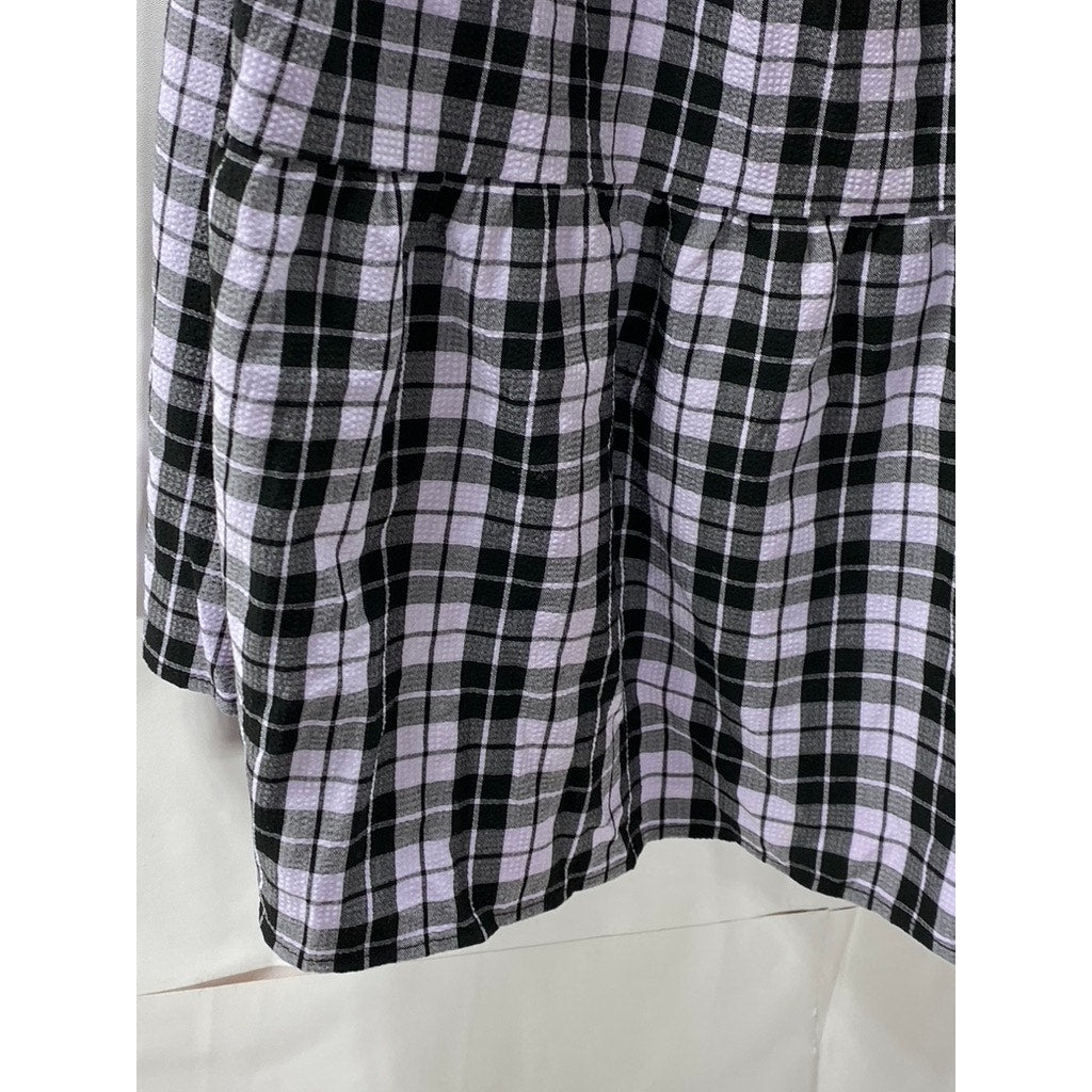 DIVIDED BY H&M Women's Purple-Black Sear Sucker Puff-Sleeve Mini Dress SZ M