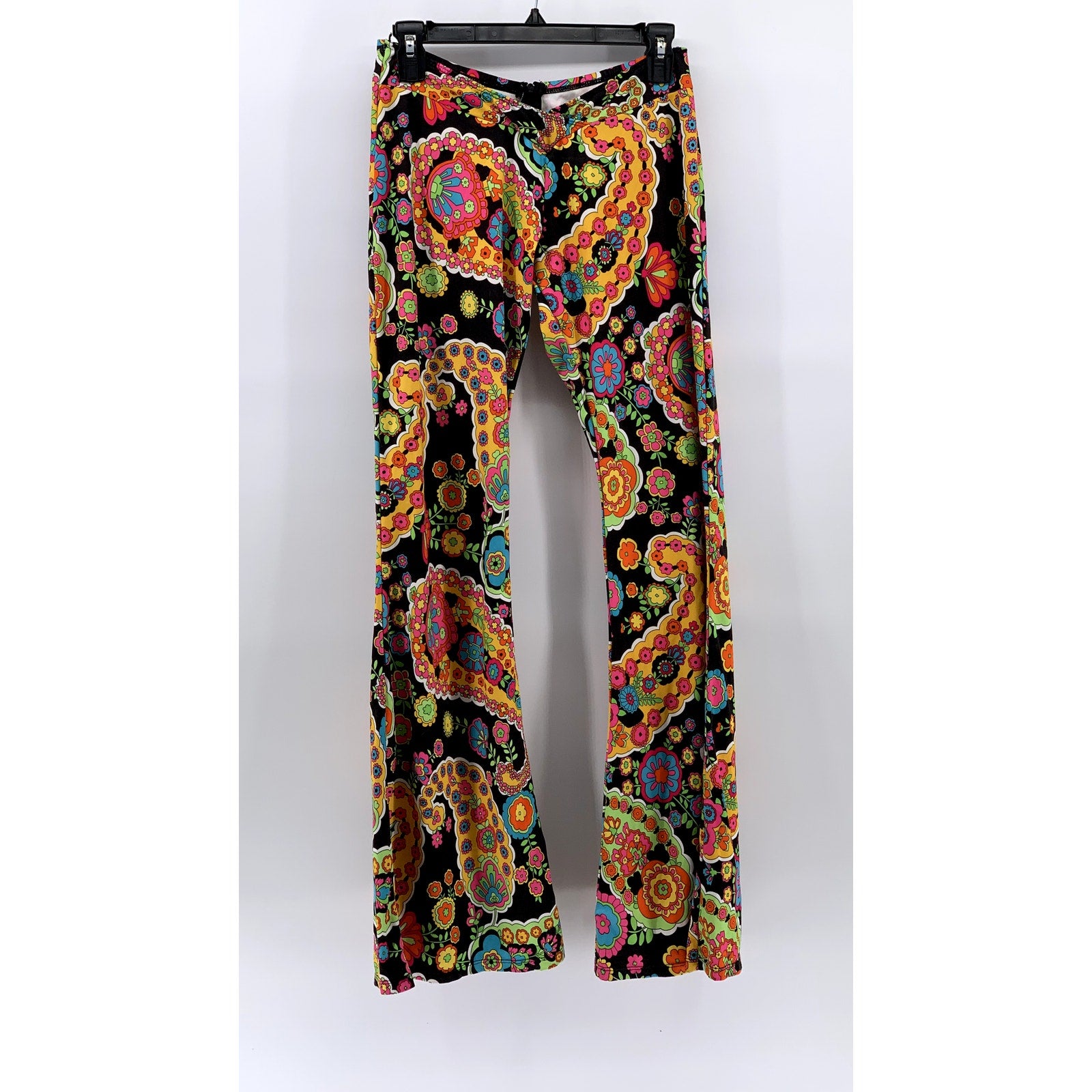 LEG AVENUE Women’s Black-Multicolor Paisley Retro Flare Pants SZ M/L