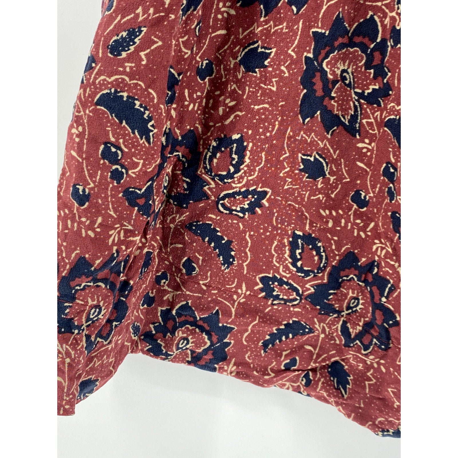 MADEWELL Women's Red Floral Silk Lace-Up V-Neck Long Sleeve A-Line Dress SZ S