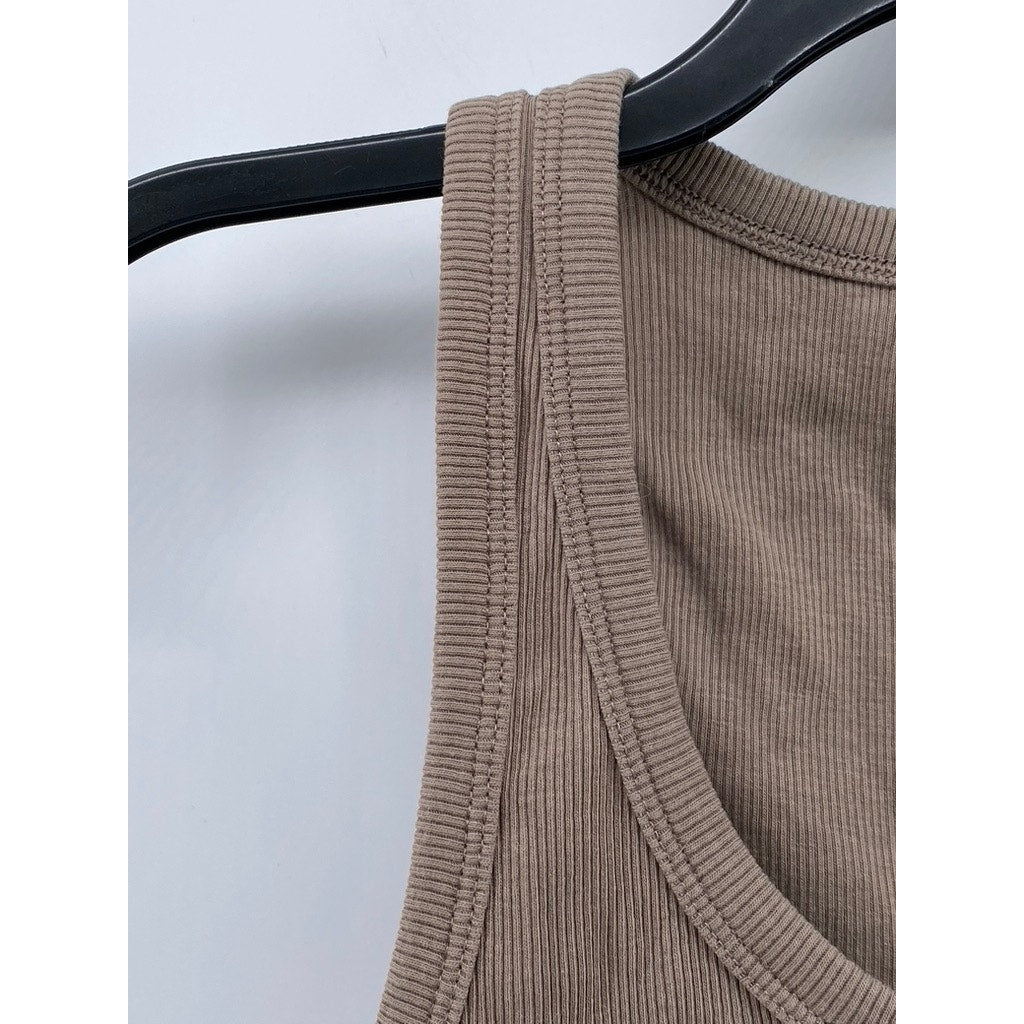ZARA Women's Brown Ribbed Scoop-Neck Cropped Tank Top SZ M