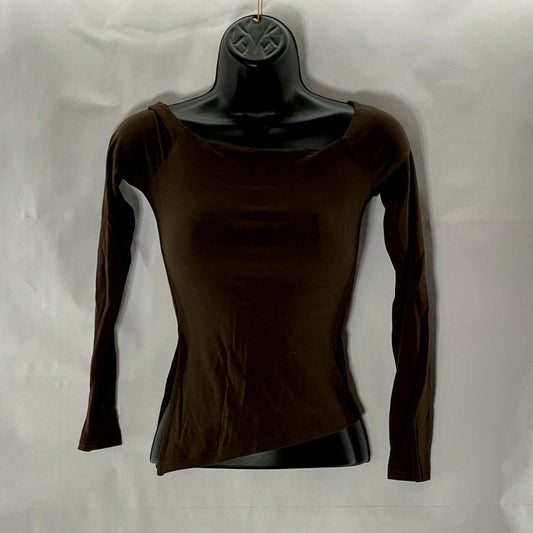 COMMENSE Women's Dark Brown Asymmetrical Spilt-Hem Long Sleeve Top SZ XS