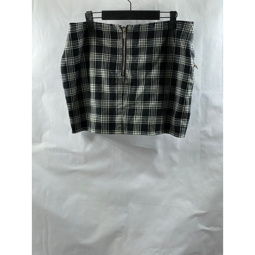SILENCE & NOISE Women's Black-White Plaid Zipper-Pocket Mini Skirt SZ 12