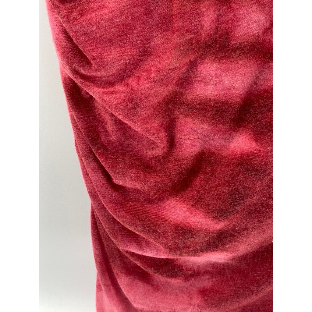 LA MIEL Women's Red Tie-Dye Side Ruched Short Sleeve Crewneck T-Shirt Dress SZ L